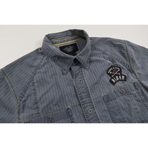 Harley Davidson Mens Large Gray Denim Shirt‎ Short Sleeve Button Snap Up H-DMC